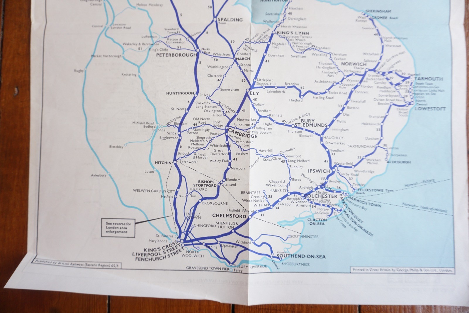 June 1965 Eastern Region British Rail Railway Map