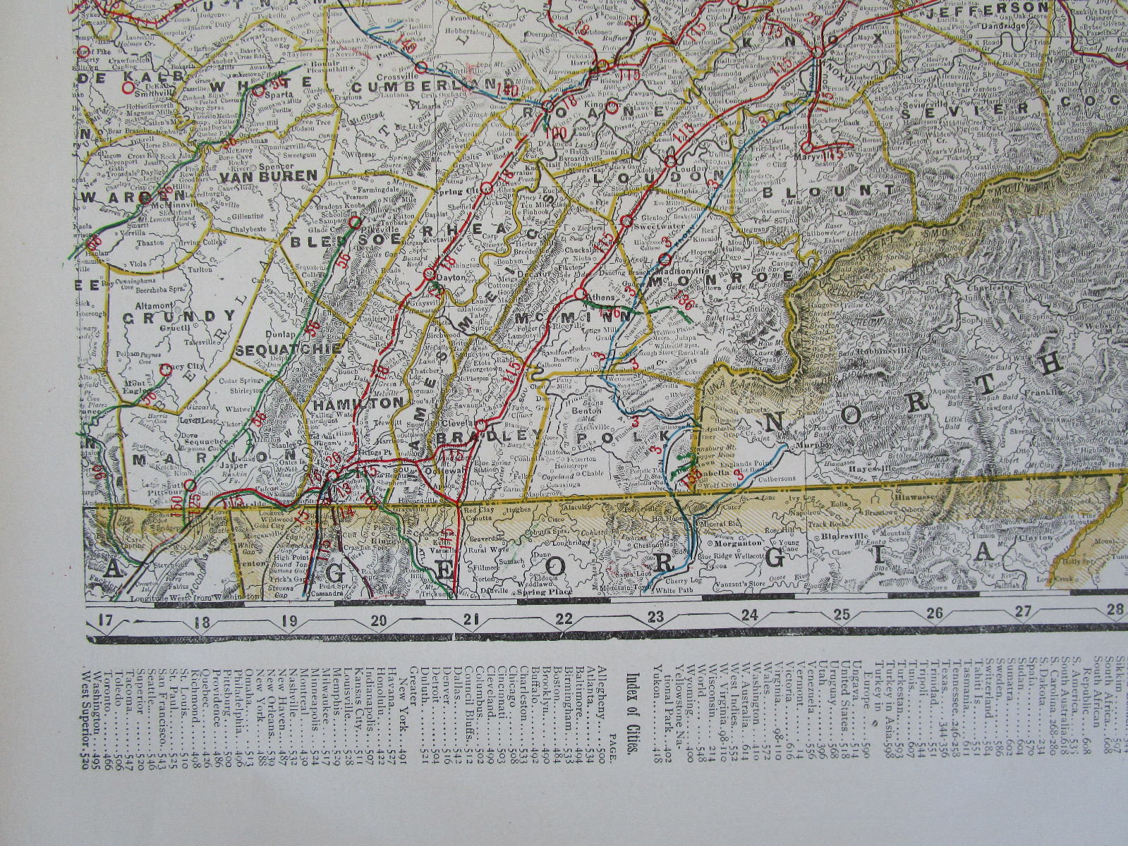 KY TN 1901 EASTERN KENTUCKY & TENNESSEE Cram RAILROAD Map CHATTANOOGA LOOKOUT MT