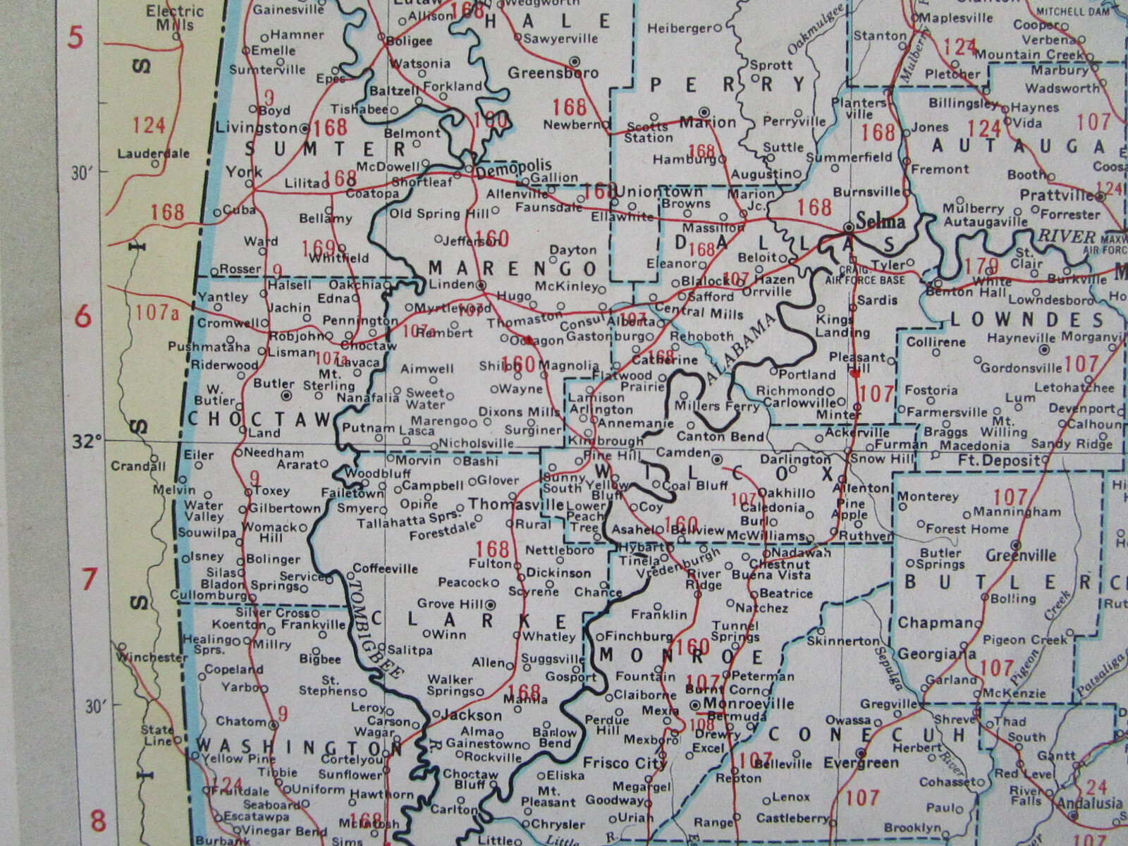 AL AZ Vintage 1951 ALABAMA RAILROAD Map. MERIDIAN BIGBEE RIVER RR or ARIZONA