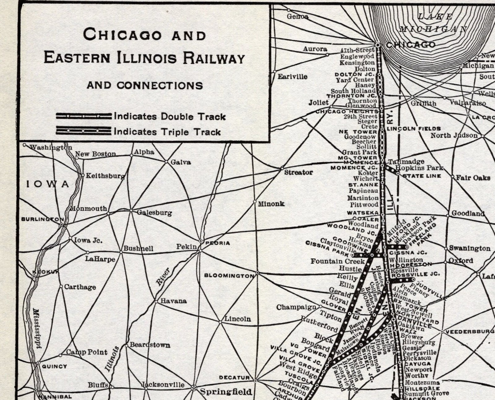 1931 Antique Chicago & Eastern Illinois Railroad Map Vintage Railway Map 794