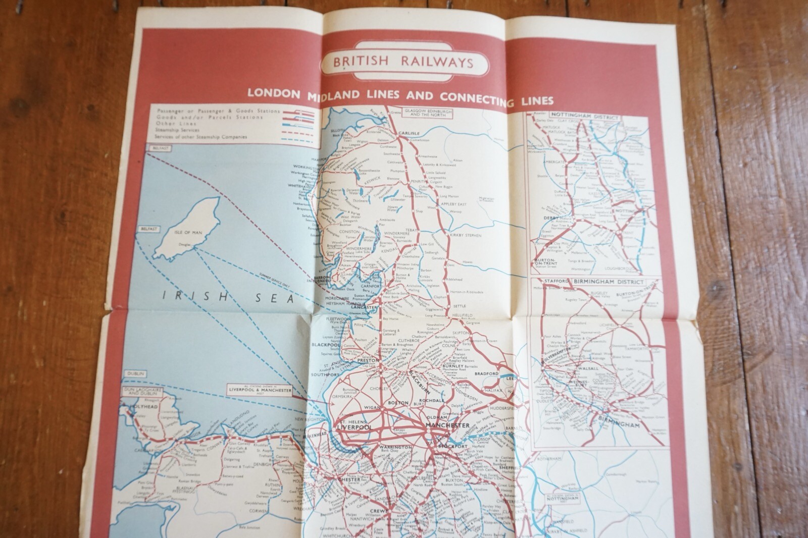 1956 British Rail London Midland Passenger Network Railway System Map VGC