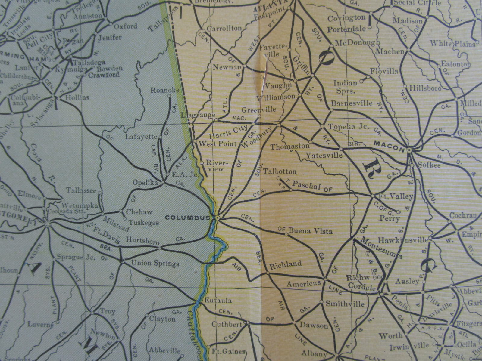 GA AL DATED 1904 Poor’s Manual Railroad Map of GEORGIA & ALABAMA. ABBEVILLE JCT