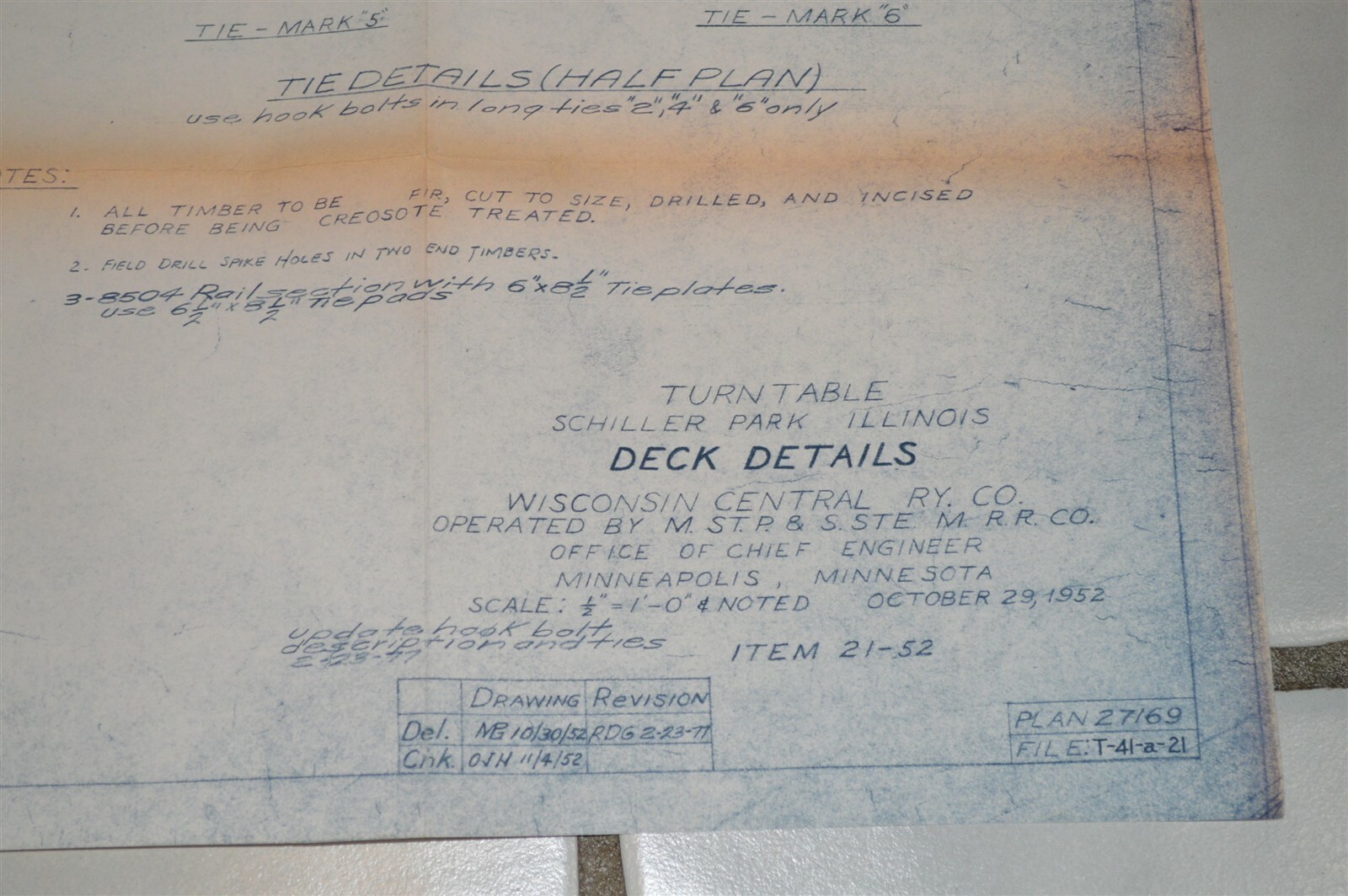 1952 Milwaukee Road Railroad Schiller Park Illinois Turntable Deck blueprint