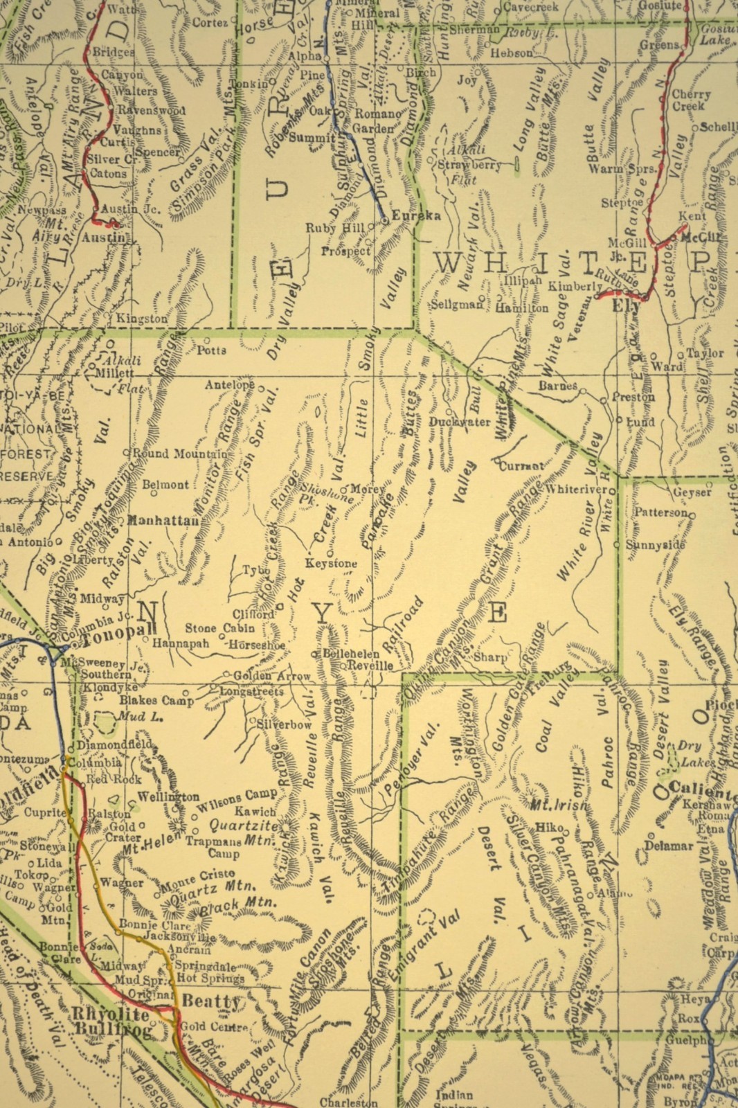 1914 Antique Map of NEVADA Railroads Map ORIGINAL Atlas Southern Pacific DATED