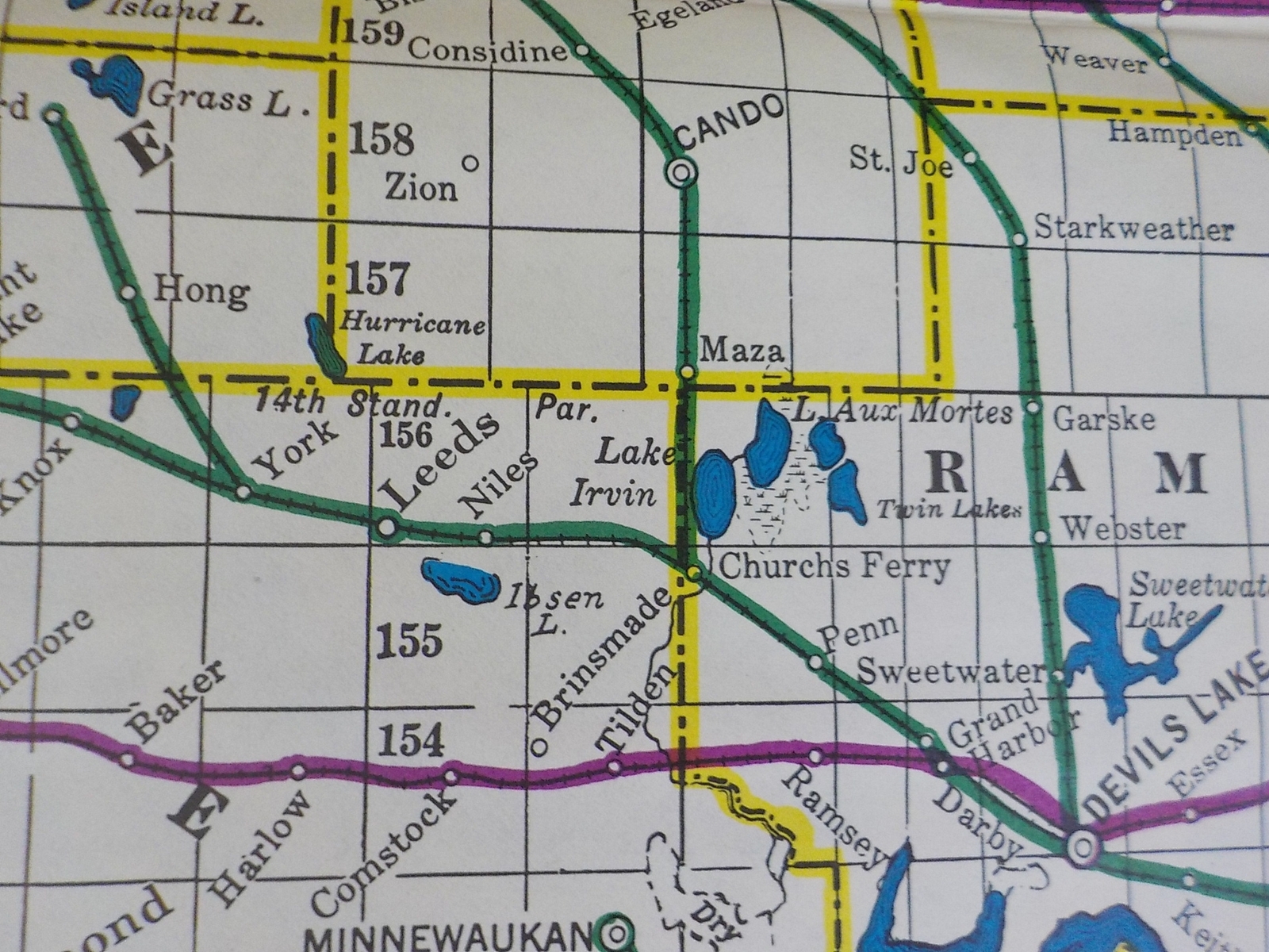 Map Burlington Northern North Dakota State Railroad Map 1983 August