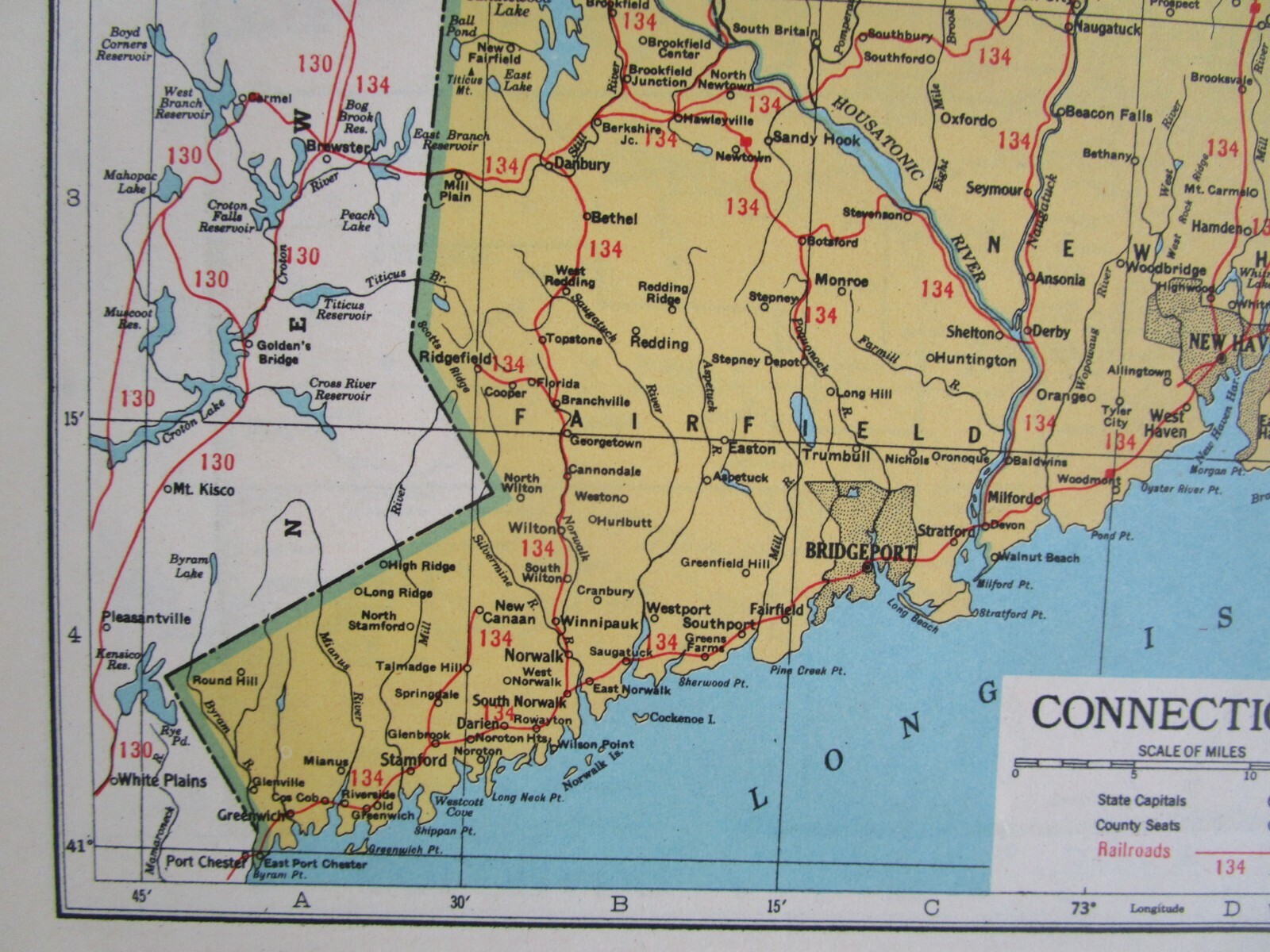 CT CO 1948 CONNECTICUT RAILROAD Map. ~or~ COLORADO Railway Map 1950s Mid Century