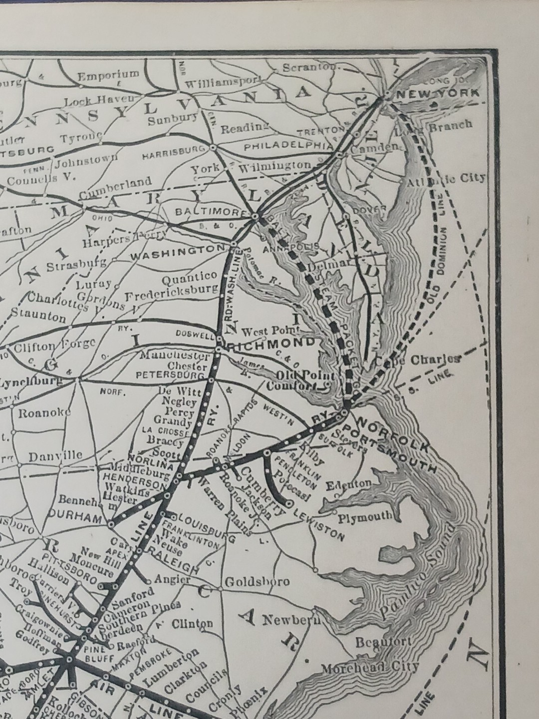 1905 Train Route Map SEABOARD AIR LINE SYSTEM railroad Stations Depot 11″x9″