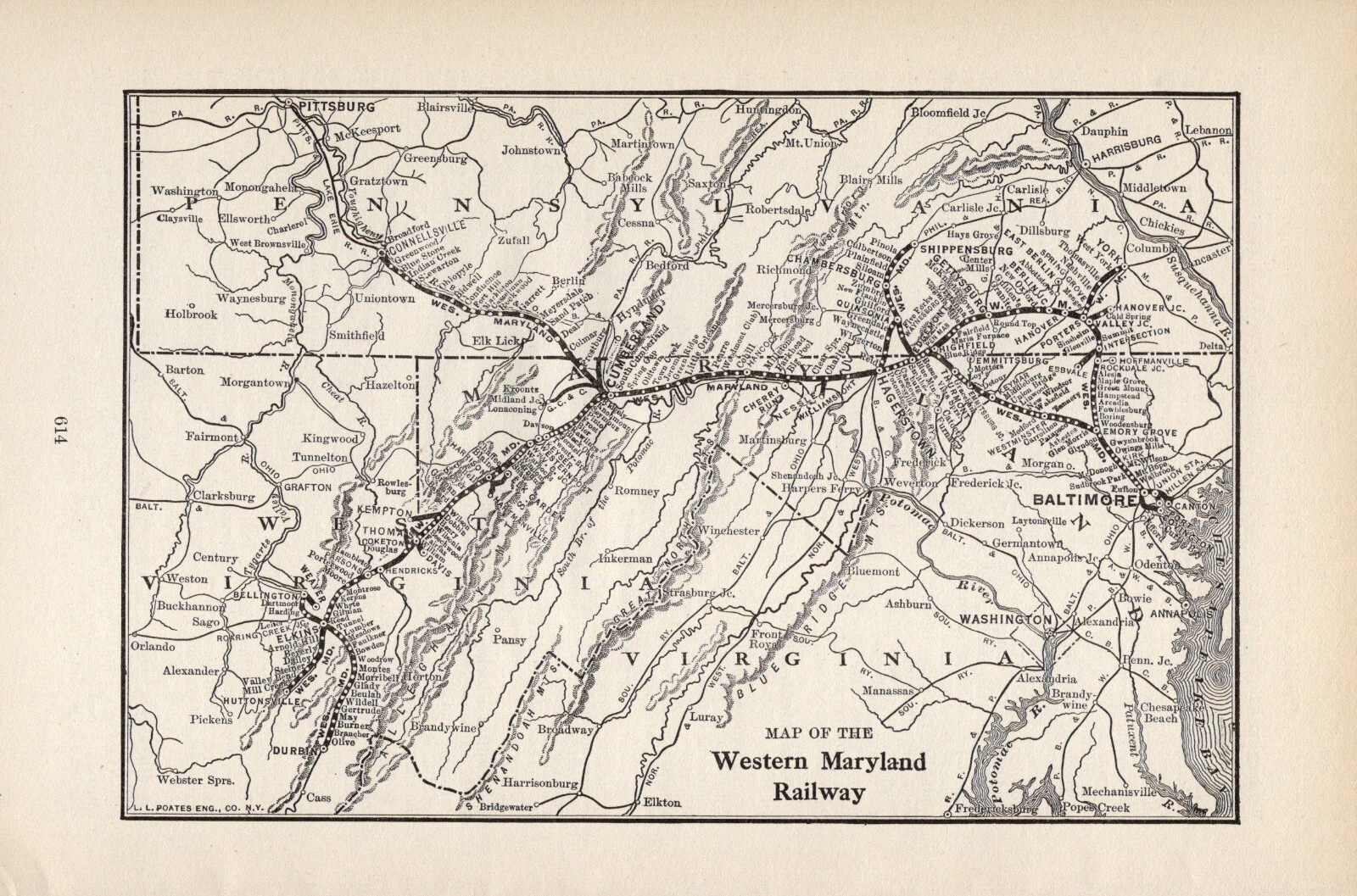 1914 Western Maryland Railway Map Antique Western Maryland Railroad Map 1880