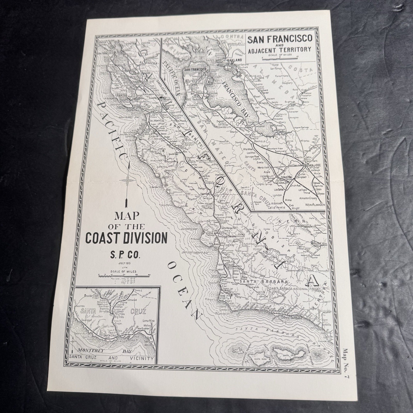 Vtg Southern Pacific Railroad Double Sided Map Coast & San Joaquin Div Map 7 & 8