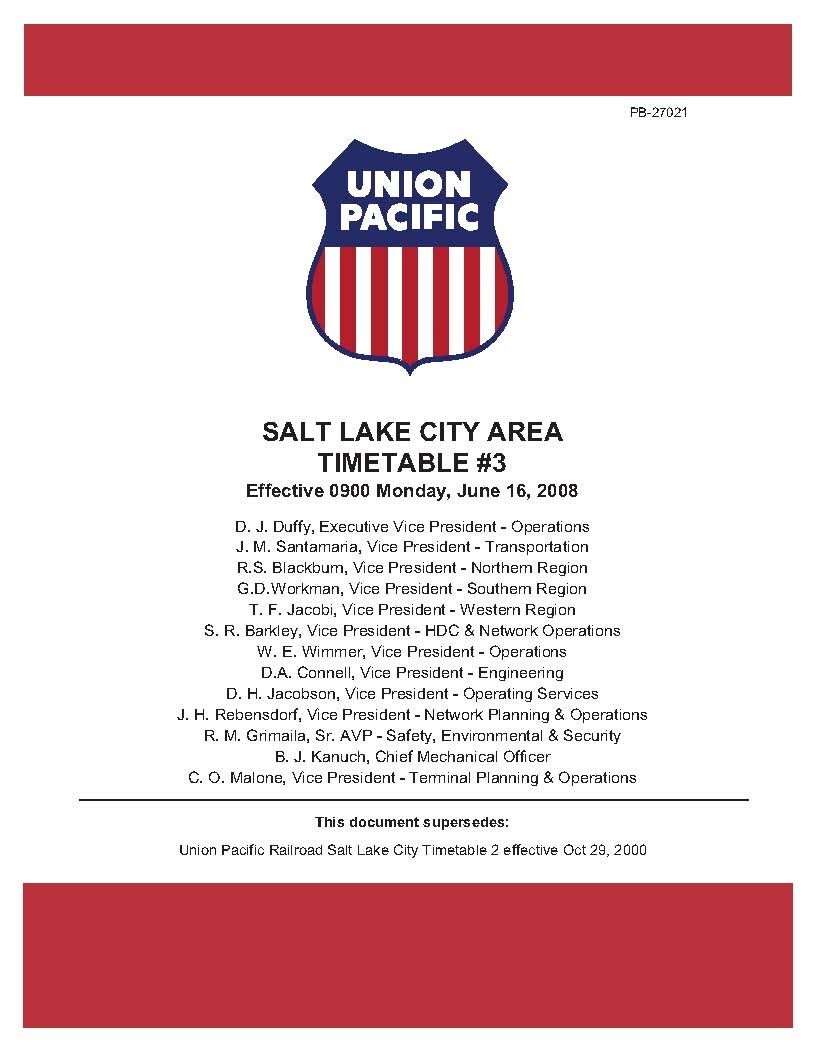 Union Pacific 2008 Salt Lake City Area Timetable #3 PDF Pages on DVD