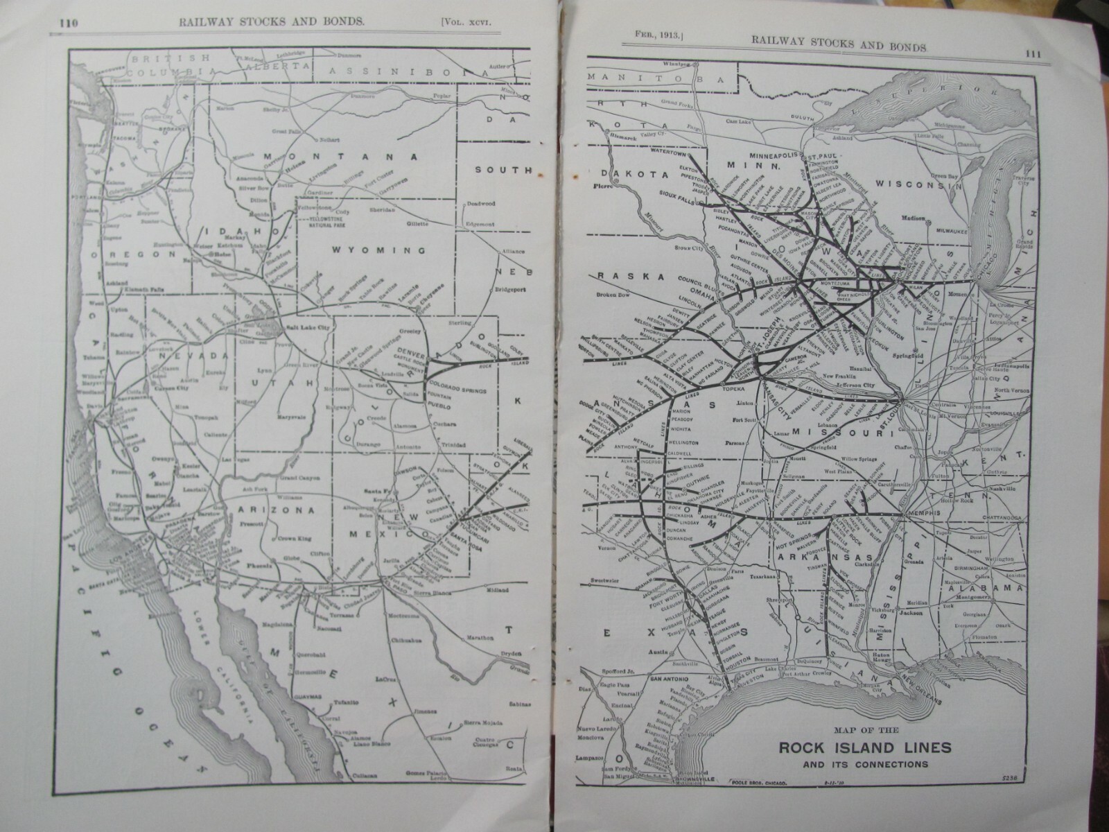 1913 ROCK ISLAND LINES RAILROAD SYSTEM MAP ROUTES STATIONS PI RR HISTORY