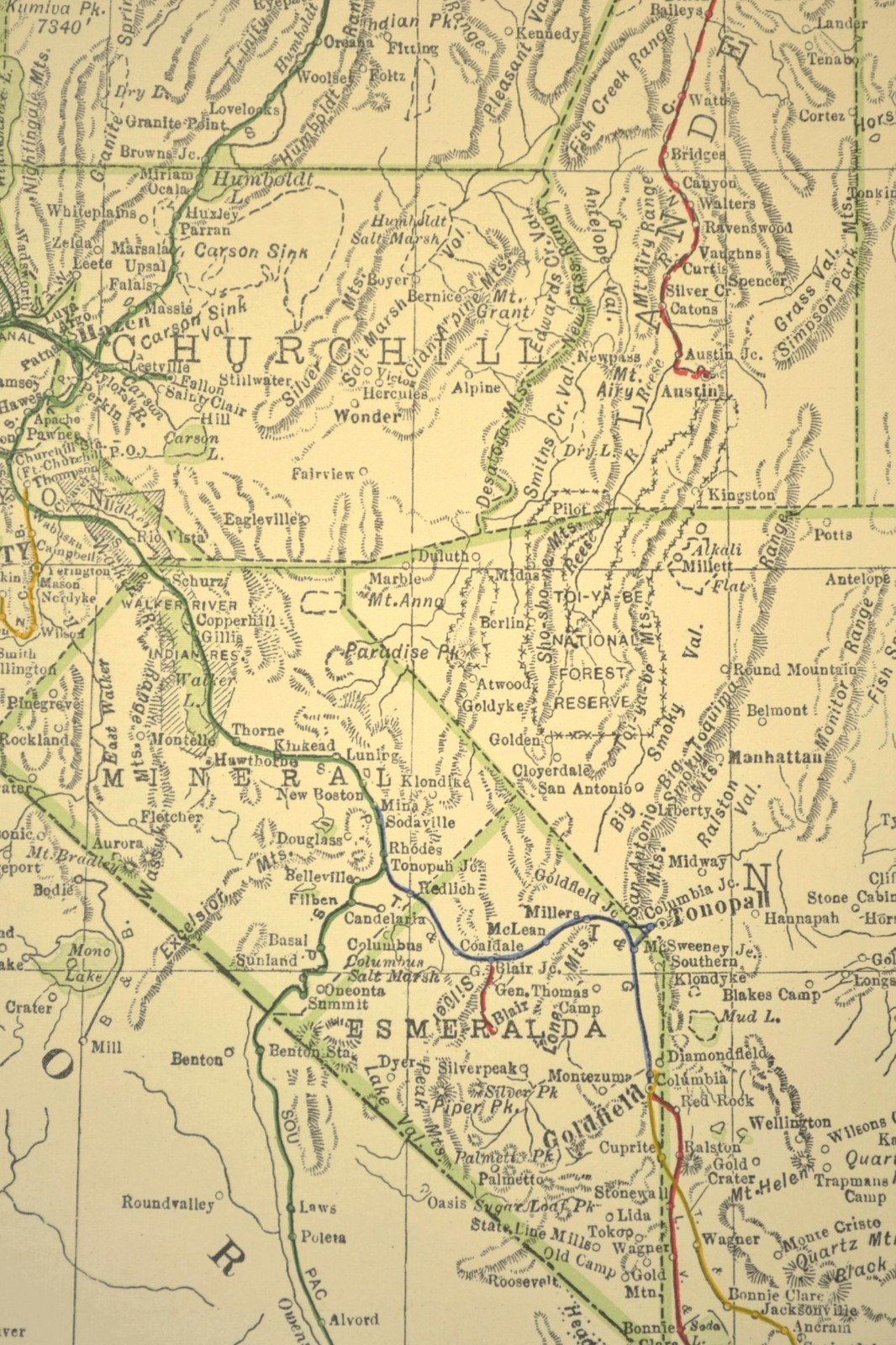 1914 Antique Map of NEVADA Railroads Map ORIGINAL Atlas Southern Pacific DATED