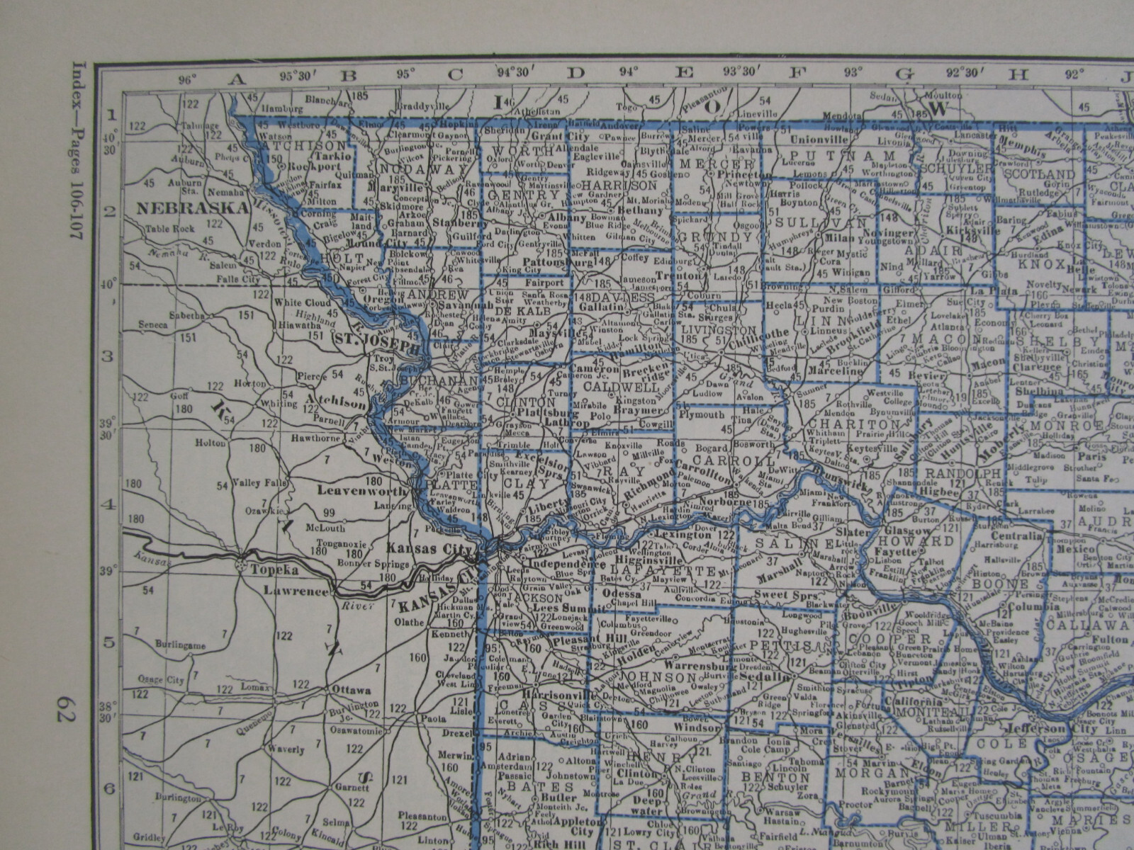 MO MS Vtg 1933 MISSOURI Map DEERING SOUTHWESTERN or MISSISSIPPI. PEARL RIVER VAL