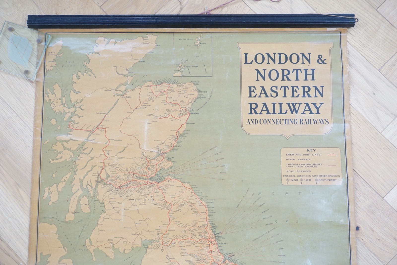 LNER Railway Map Linen Backed for Display in Train Station c1930s
