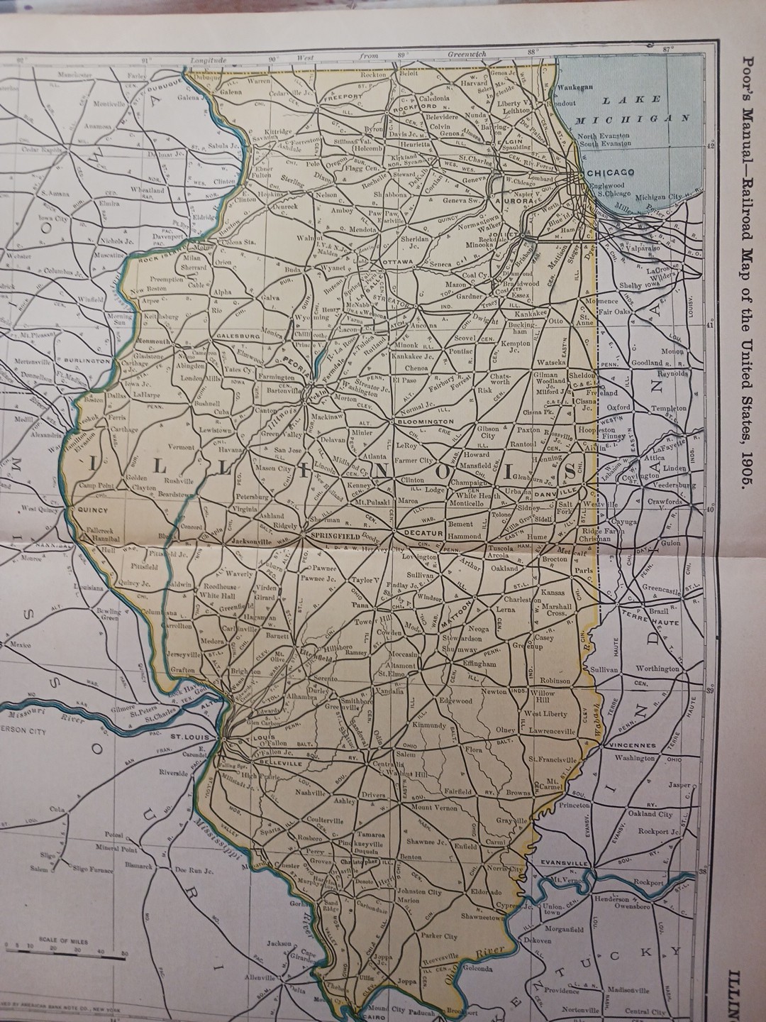 1905 Train Route Map ILLINOIS all Railroad Lines In State Are Marked 11″x9″