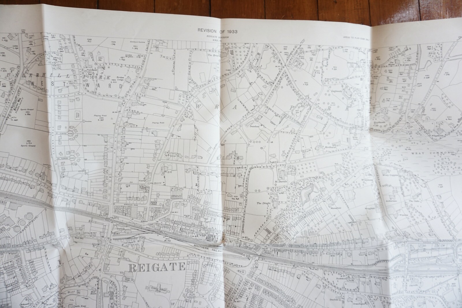 1933 Reigate Surrey Southern Railway OS Railway Map