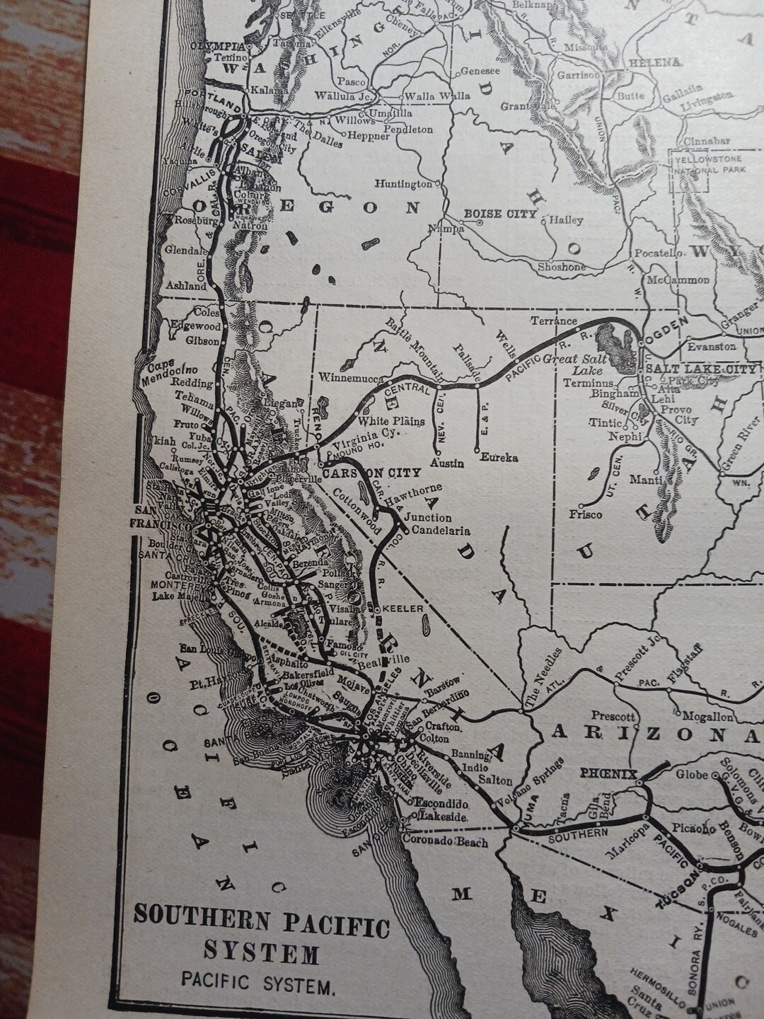 1902 Train Route Map SOUTHERN PACIFIC SYSTEM all railroad Lines Stations Cities