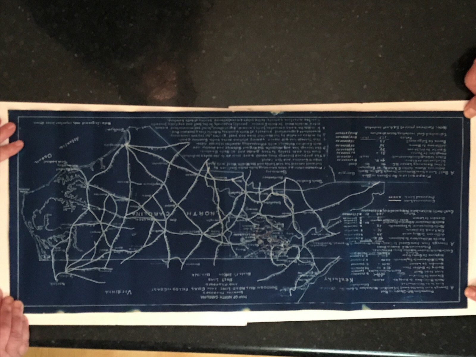 Antique Map of Proposed 1922 NC RR line from coal field to coast