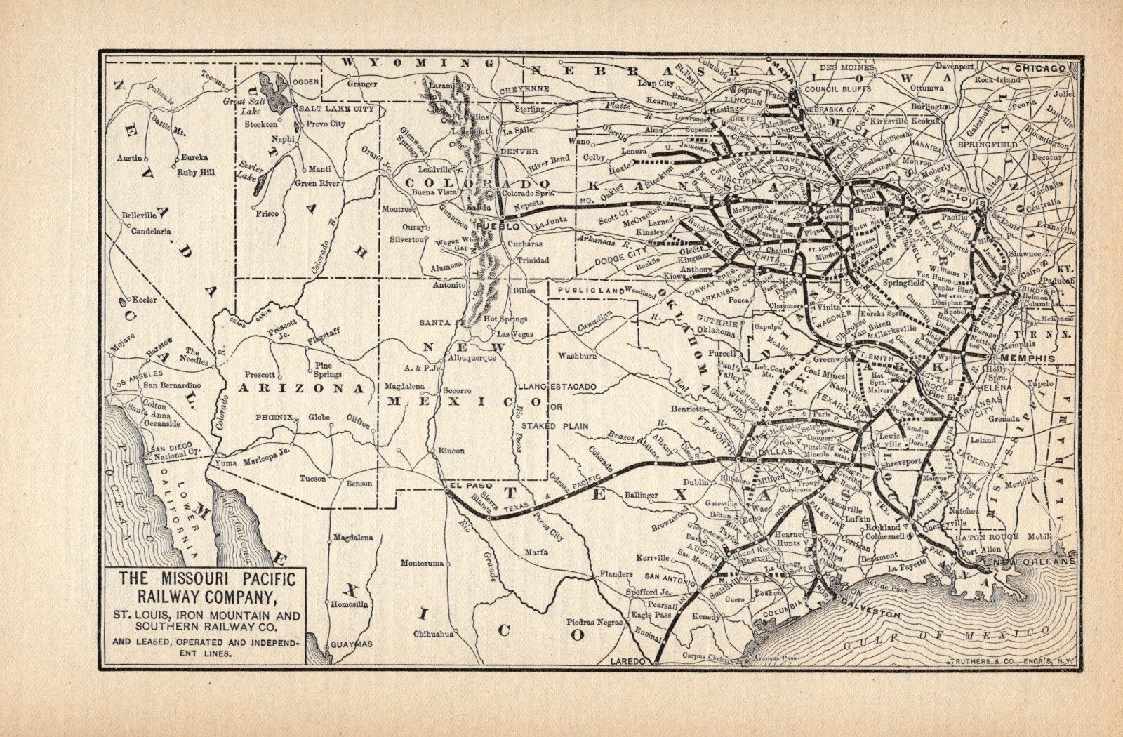 1893 Antique Missouri Pacific Railway Company Map Vintage Railroad Map 2155