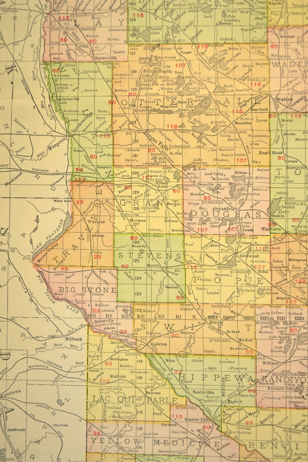 1911 Antique Minnesota Railroad Map ORIGINAL Atlas Map CMStP&P Railroad DATED
