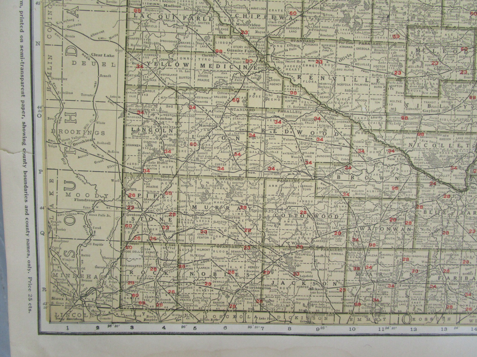 MN 1924 MINNESOTA STEAM RAILROAD Map. SPIRIT LAKE TRANSER RR; HILL CITY RR