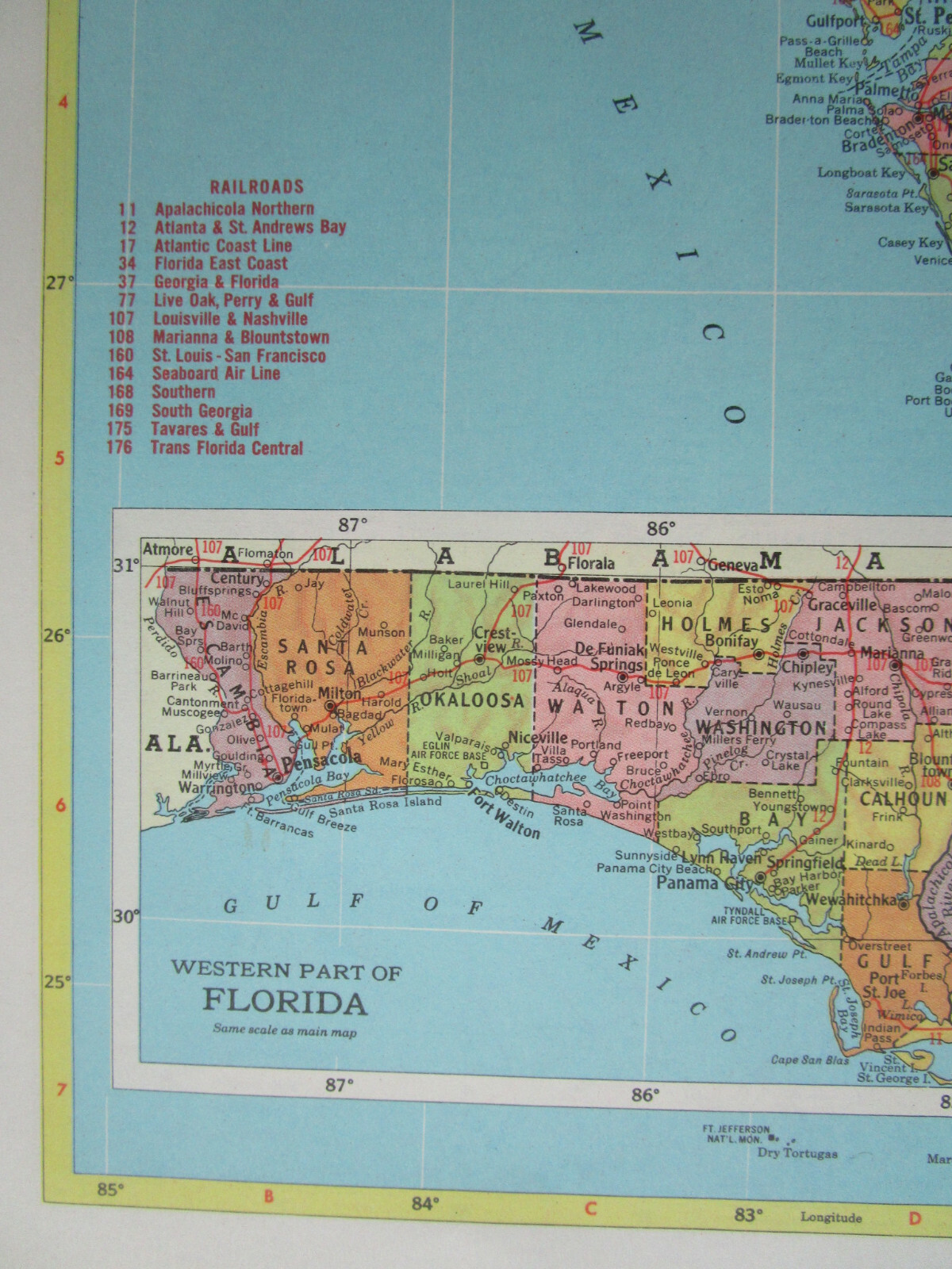 FL GA Vtg 1959 FLORIDA RAILROAD Map. MARIANNA & BLOUNTSTOWN RR ~or~ GEORGIA