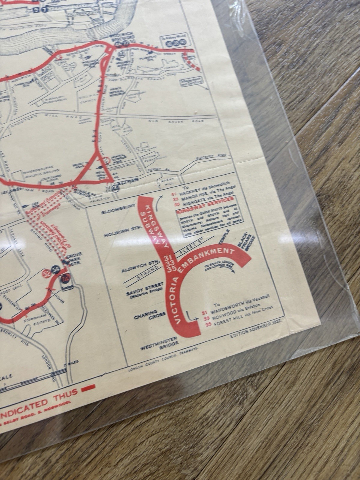 1932 LCC Trams Map Timetable London County Council Tramways Original Nov