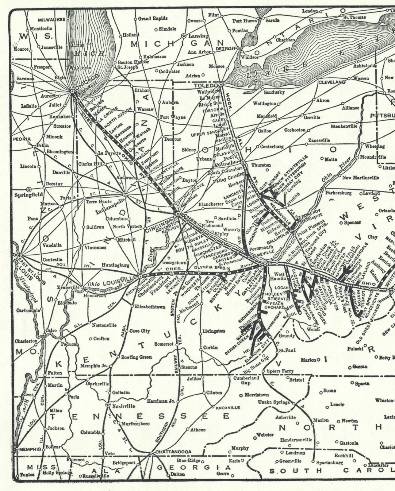Chesapeake & Ohio Lines – Original 1927 Railroad System Map by Poole Bros.