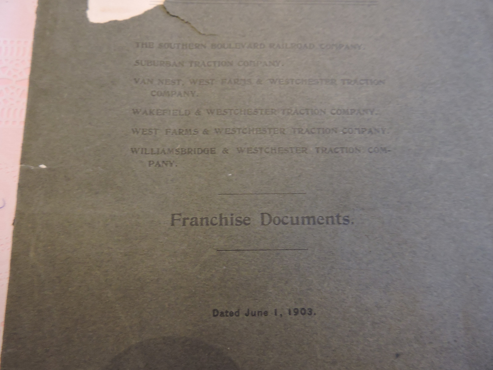 RARE 1903 New York City Central BRONX Westchester Trolley NYC&HRR Doc. 61-p.