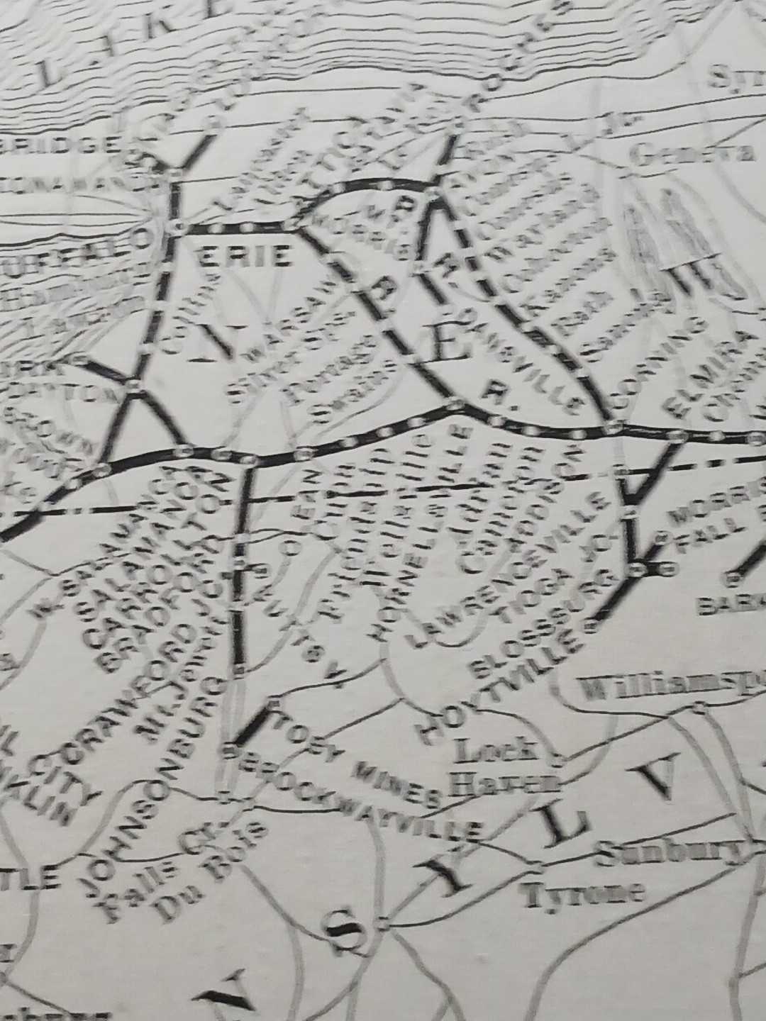~1896 Antique Train Route Map ERIE RAILROAD Ohio Pennsylvania New York Indiana