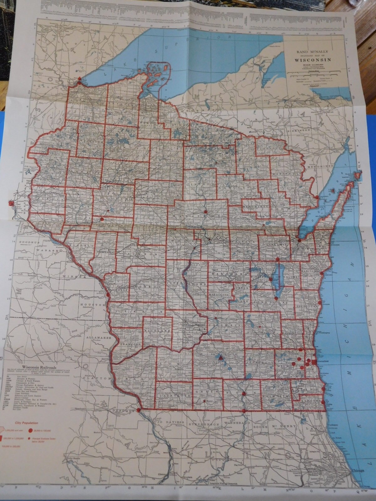 Rand McNally Wisconsin Standard Reference Map and Guide 1972 Soft Cover
