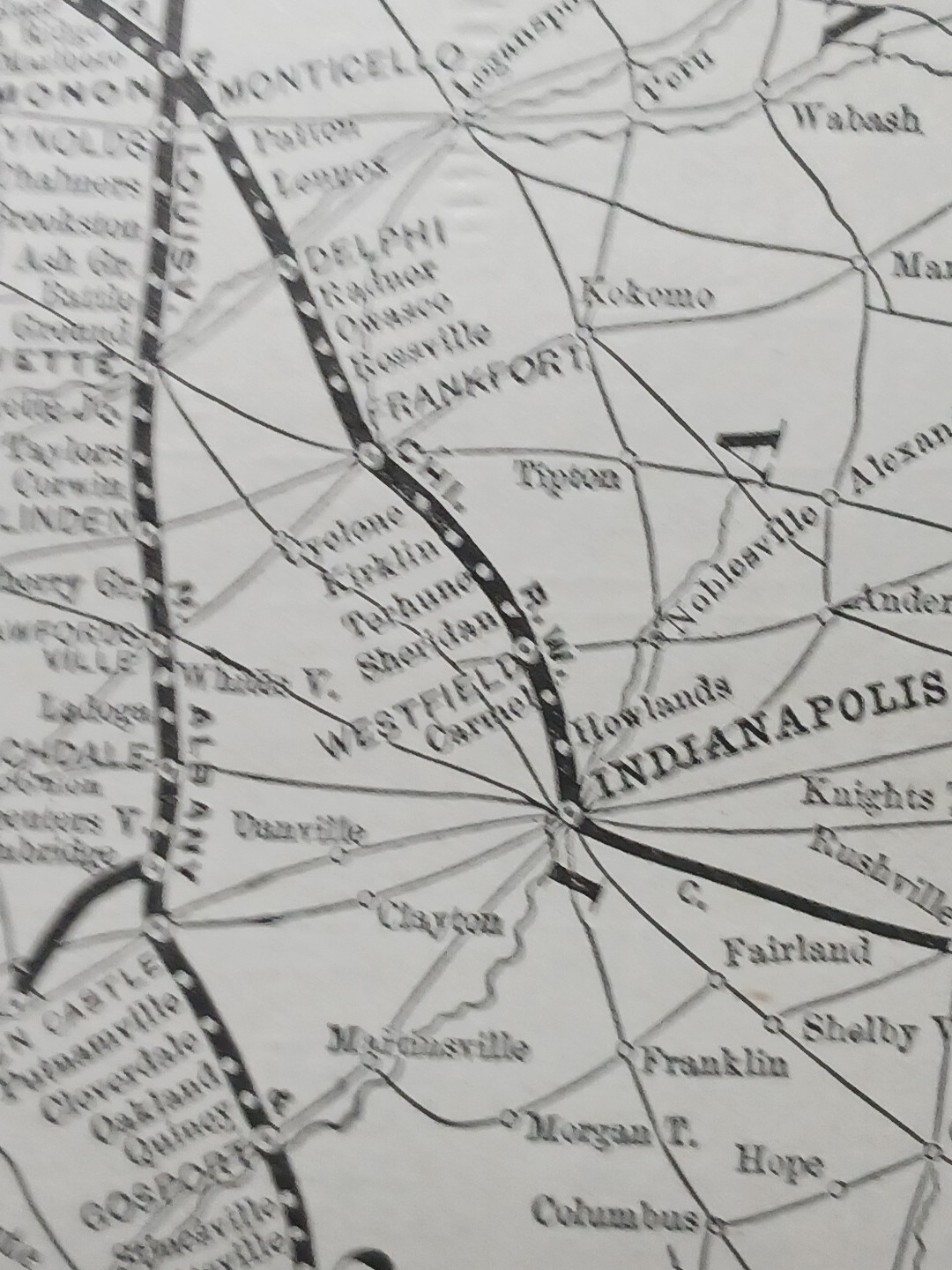 ~1896 Antique Train Route Map LOUISVILLE NEW ALBANY & CHICAGO RAILWAY Indiana RR