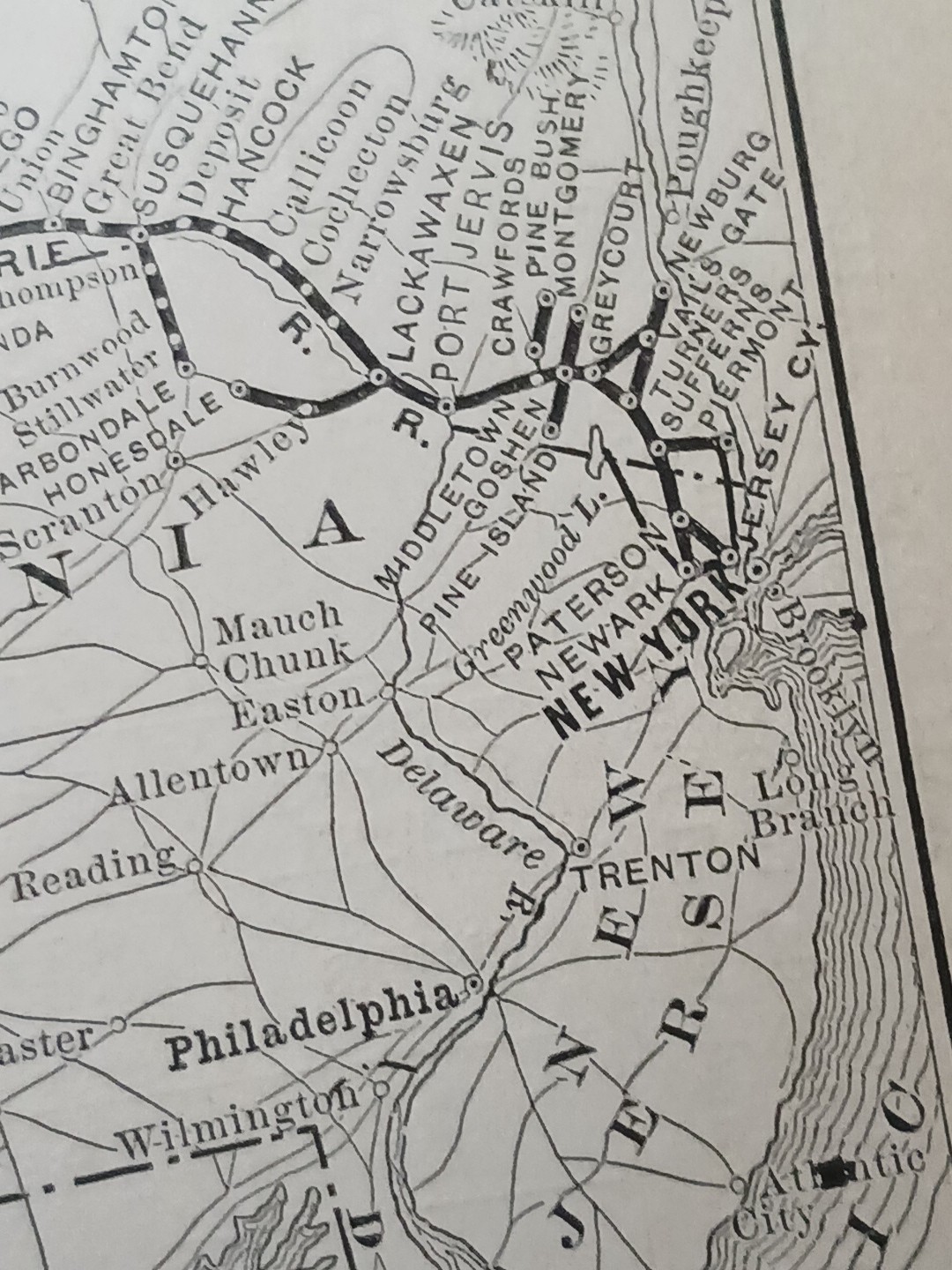~1896 Antique Train Route Map ERIE RAILROAD Ohio Pennsylvania New York Indiana
