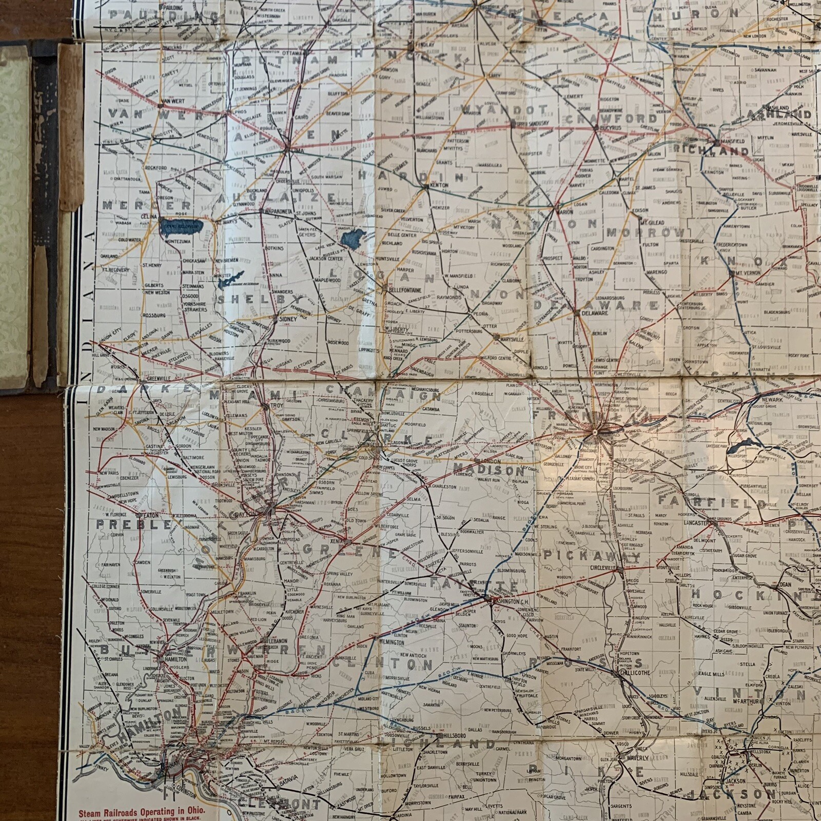1910 Canvas Railroad Map of Ohio from the Railroad Commission 32 1/2″ x 28 1/2″