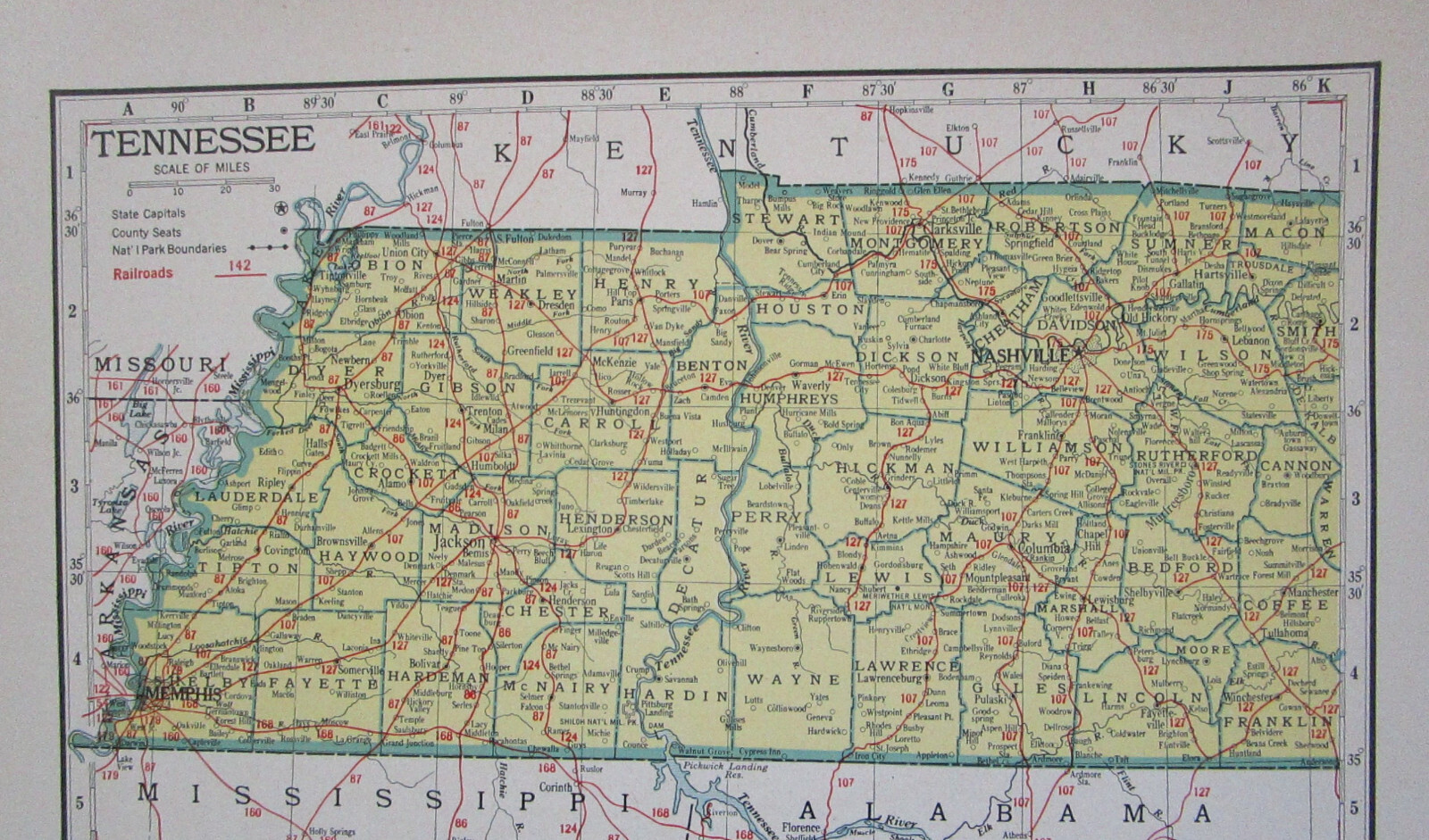 TN SD Vtg 1942 TENNESSEE RAILROAD Map. SMOKY MOUNTAIN RR ~or~ SOUTH DAKOTA