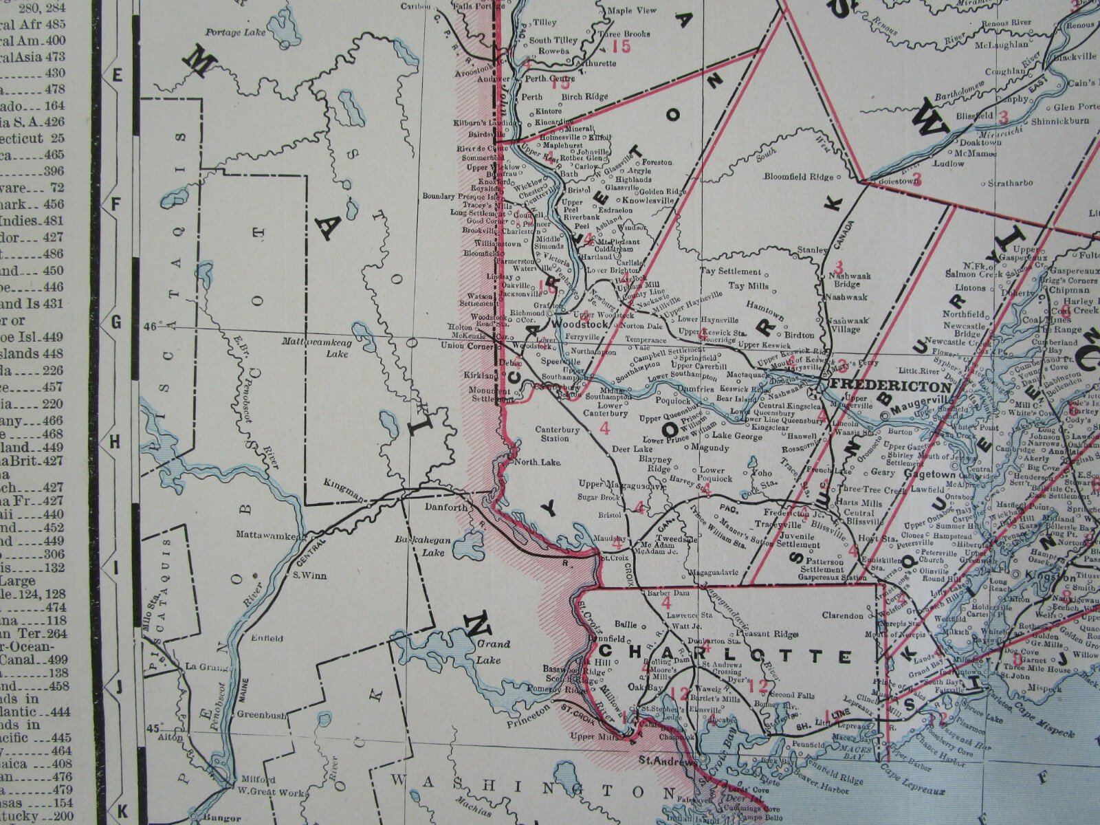 1895 Antique NEW BRUNSWICK & NOVA SCOTIA CANADA Cram RAILROAD Map ELGIN HAVELOCK