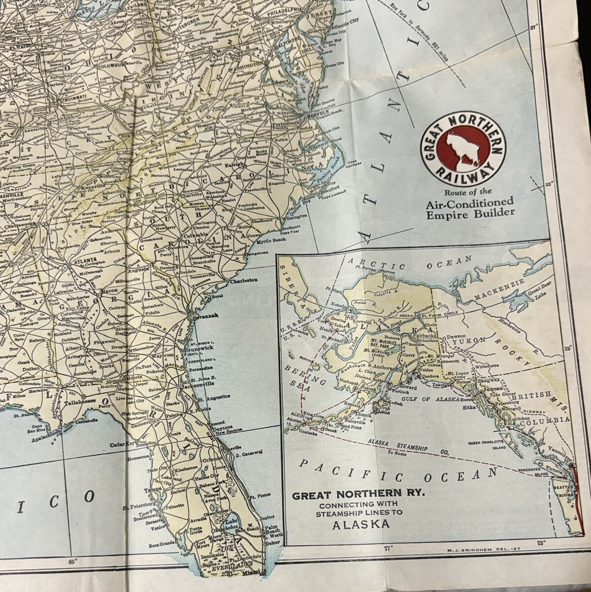 GN Rwy Great Northern Railway Empire Builder Route Map of US 1939 E-11-39