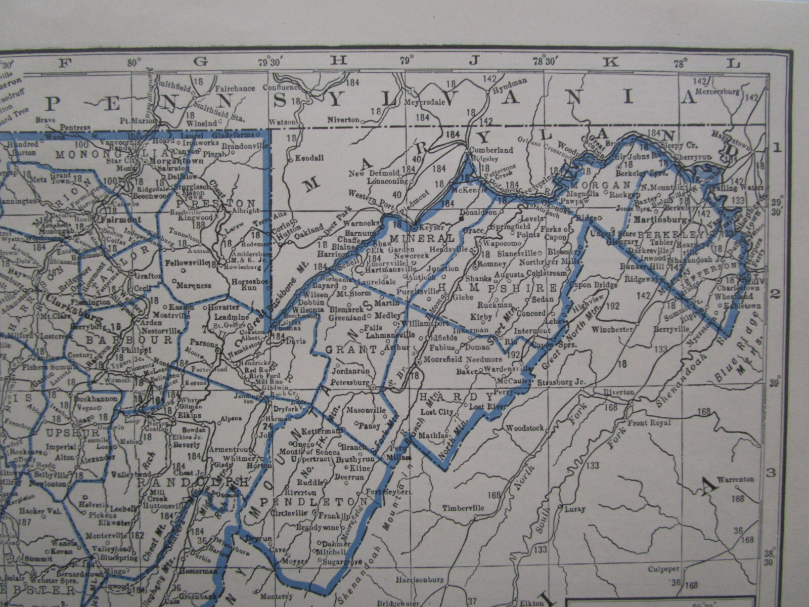 WV WA 1931 WEST VIRGINIA RAILROAD Map WHITE SULPHUR & HUNTERSVILLE or WASHINGTON