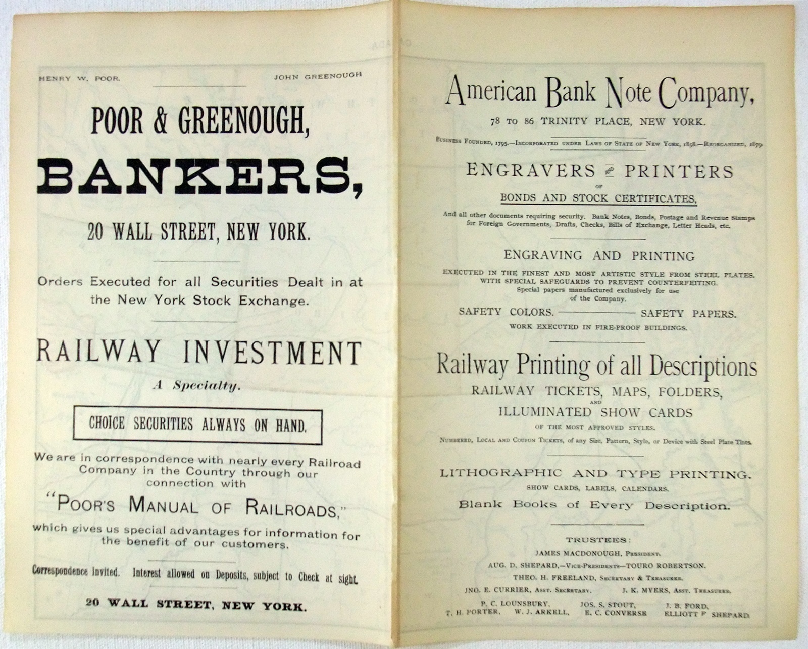 Western Canada: Original 1892 Railroad Map by the American Bank Note Co. Antique