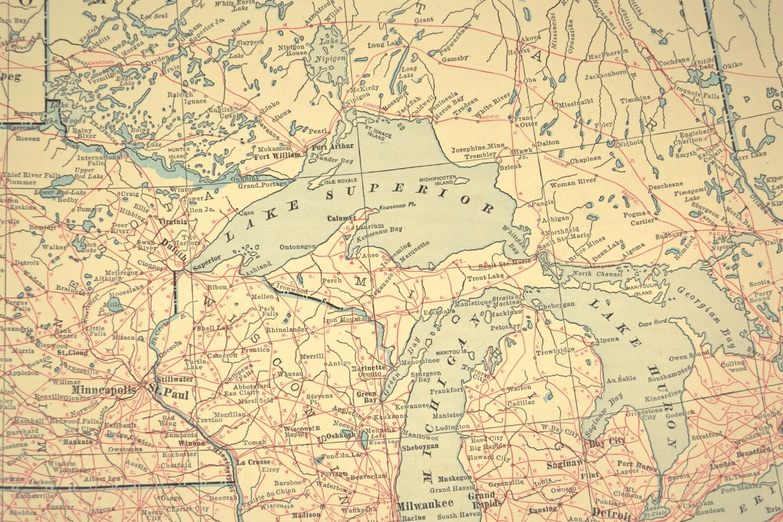 Vintage Eastern UNITED STATES Railroad Map East US Railway Wall Art Antique