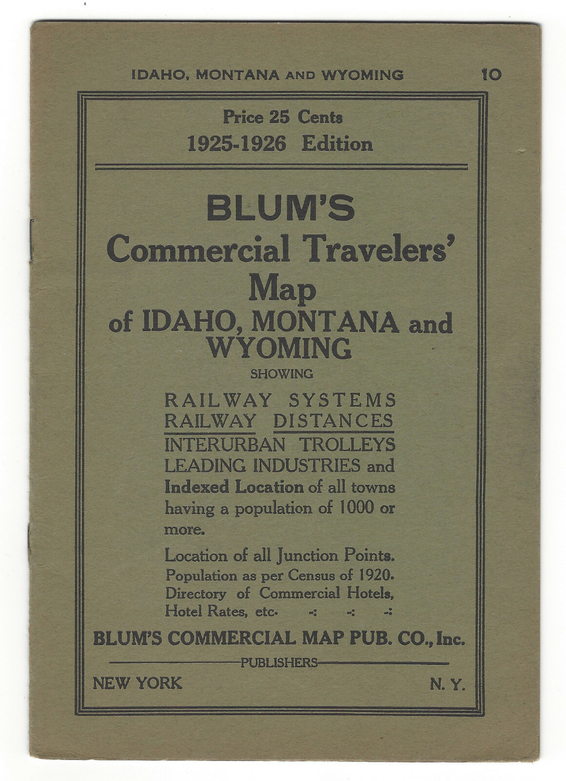 Blum’s Commercial Travelers Map-Idaho Montana Wyoming Railroads/Railways 1925