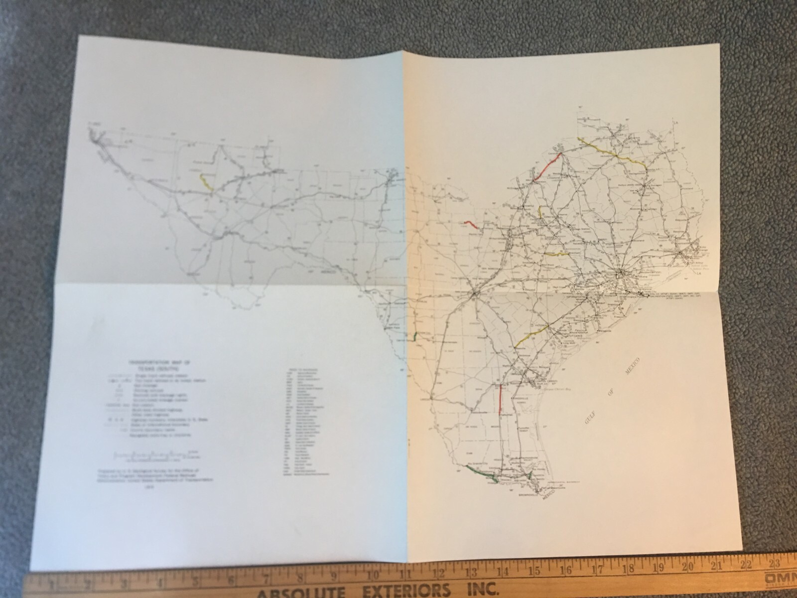 Vintage 1975 Texas(South) Transportation Map●Fed’l Railroad Adminstrat’n●11″x17″