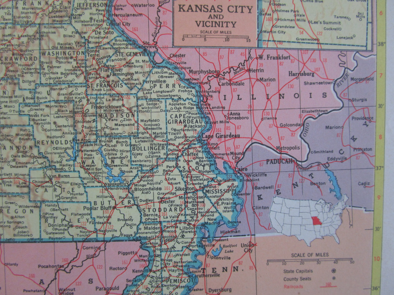 MS MO 1953 MISSISSIPPI RAILROAD Map CANTON & CARTHAGE RR or MISSOURI 1950s WAB