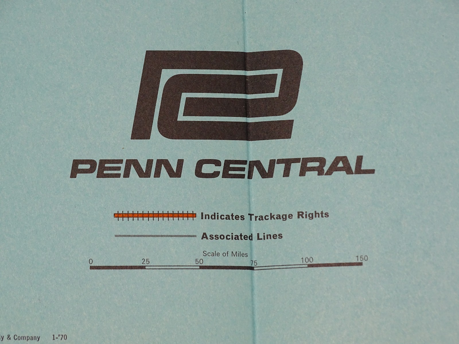 1970 Railroad System Map of Penn Central Transportation Company NOS
