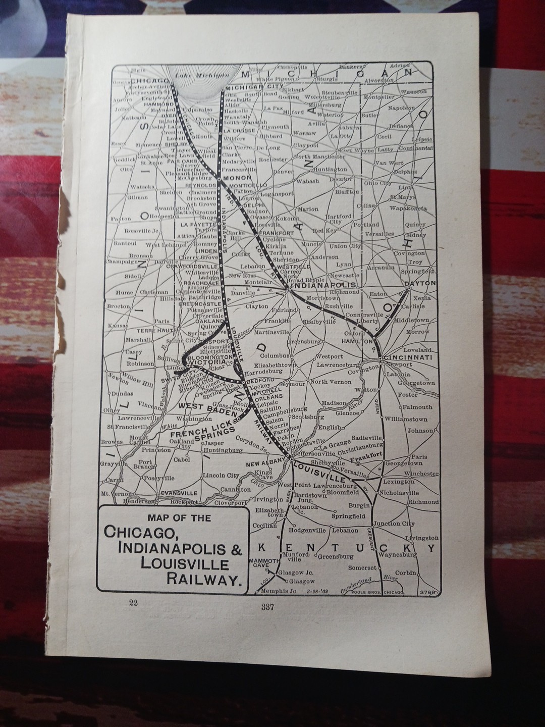1905 Train Route Map CHICAGO INDIANAPOLIS & LOUISVILLE RAILWAY Nora IN railroad