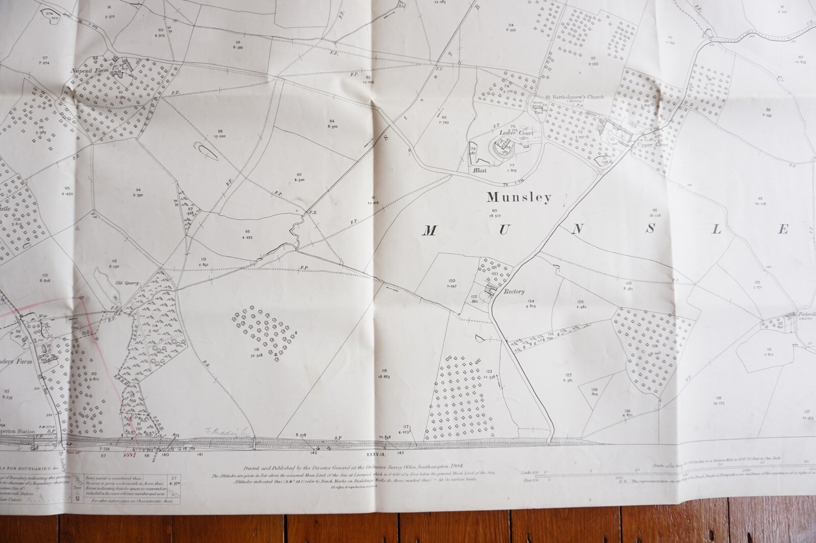 1904 Munsley Herefordshire GWR Great Western OS Railway Map