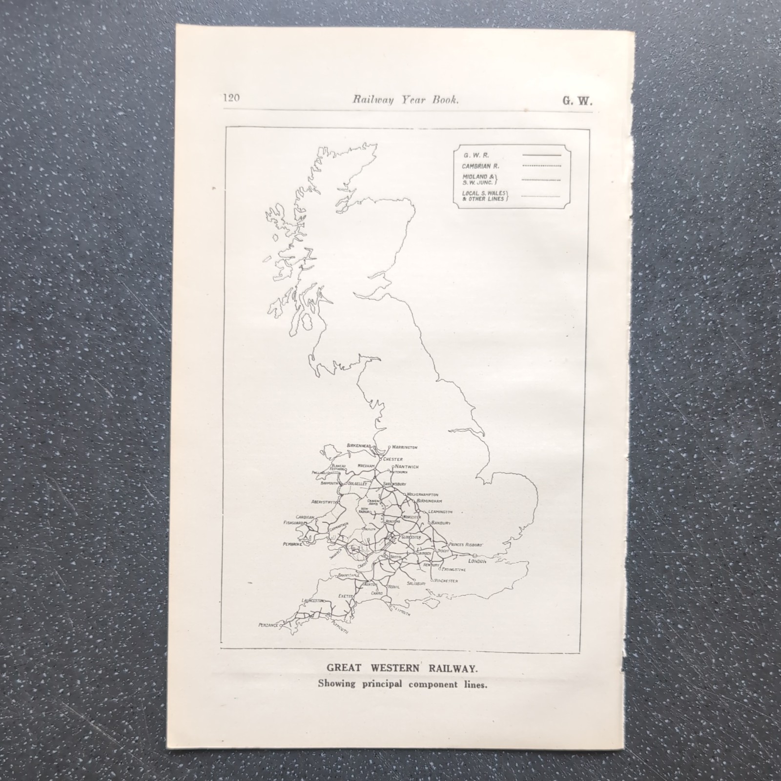 Original 1923 Map of Great Western Railway showing principal component lines