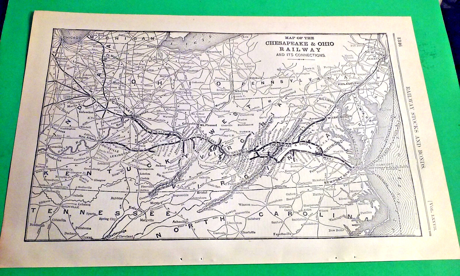 Rare 1903 Railroad Map of The CHESAPEAKE & OHIO Railway System &It’s Connections