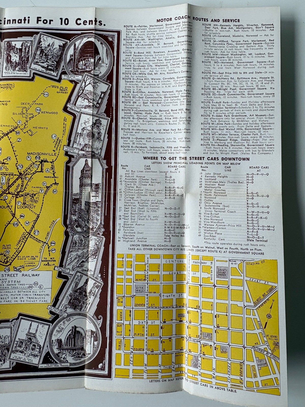 Cincinnati Street Railway Co. 2 Maps & Motor Coach Guides 1927 & 1942