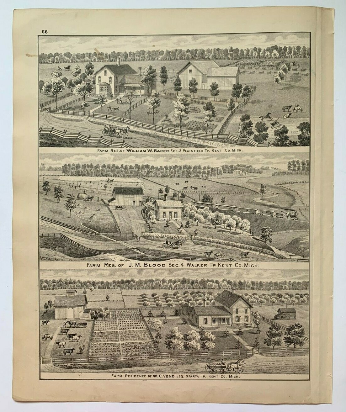 1876 original KENT CO., MI Plat Atlas pg RAILROAD MAP OF US & DOMINION OF CANADA
